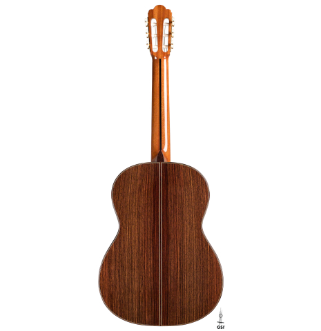 This is the back of a Asturias "Renaissance C" classical guitar made with cedar and Indian rosewood