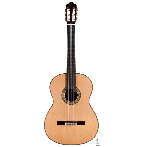 This is the front of a Asturias "Renaissance C" classical guitar made with cedar and Indian rosewood