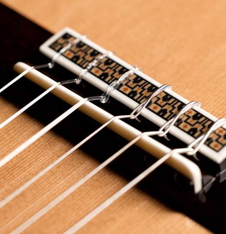 This is the bridge, saddle and tie-block of a Asturias "Renaissance C" classical guitar made with cedar and Indian rosewood