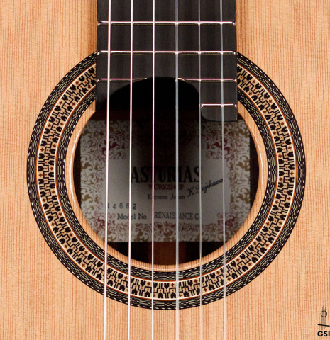 This is the rosette of a Asturias "Renaissance C" classical guitar made with cedar and Indian rosewood