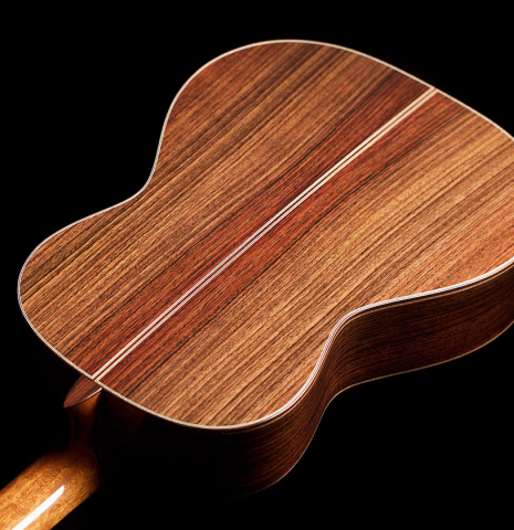 The back of a 2022 Asturias &quot;Custom C&quot; classical guitar made with 630 mm scale