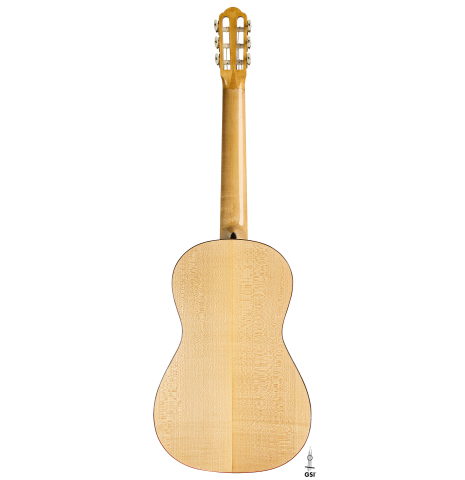 The back of a 2011 Angel Benito Aguado "Romantic" classical guitar made of spruce and maple
