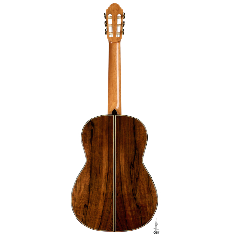 The back of a 2025 Henrik Ballowitz classical guitar made of cedar and African Blackwood