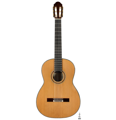 The front of a 2025 Henrik Ballowitz classical guitar made of cedar and African Blackwood