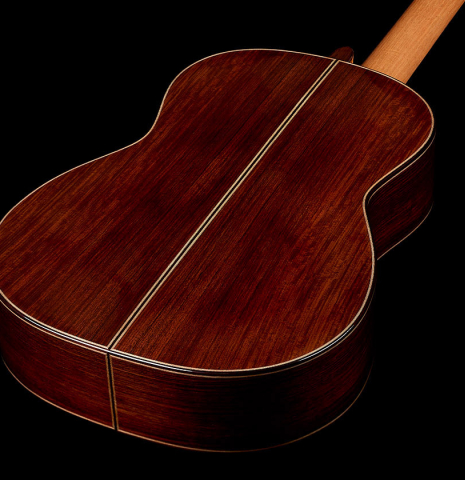 The back and sides of a 2026 Henrik Ballowitz classical guitar made of spruce and Indian rosewood