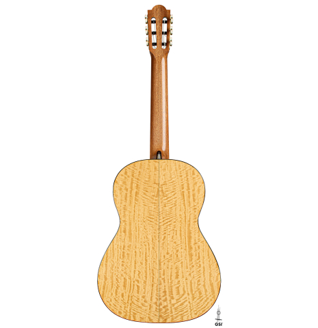 The back of a 2026 Marco Bortolozzo "Gold Record - REG Limited Edition" classical guitar made of spruce and satinwood