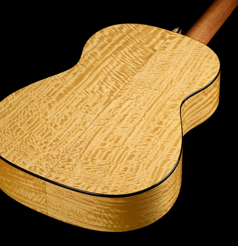 The back and sides of a 2026 Marco Bortolozzo "Gold Record - REG Limited Edition" classical guitar made of spruce and satinwood