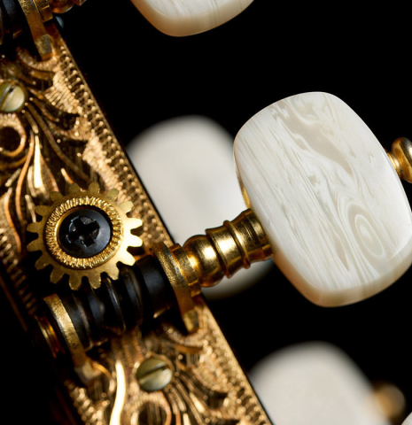 The tuning machines of a 1999 Jose Lopez Bellido classical guitar made of spruce and CSA rosewood