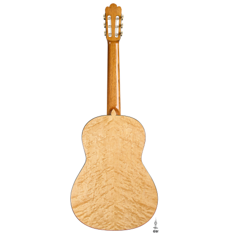 The back of a 2016 Jesús Bellido "Homenaje a Torres" classical guitar made of spruce and maple