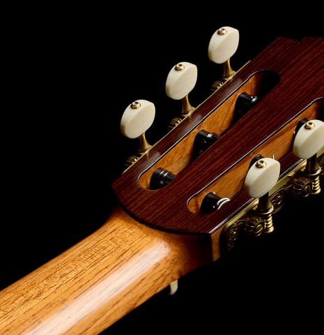 The neck and back headstock veneer of a 2025 Tobias Berg classical guitar made of cedar and Indian rosewood