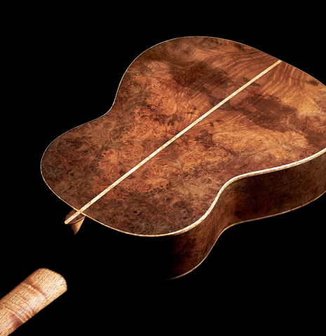 The dramatic set of European walnut used for the back and sides of a 2022 Tobias Berg CD/WN classical guitar