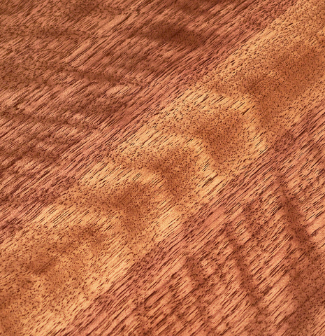 The walnut wood back of a 2022 Tobias Berg guitar