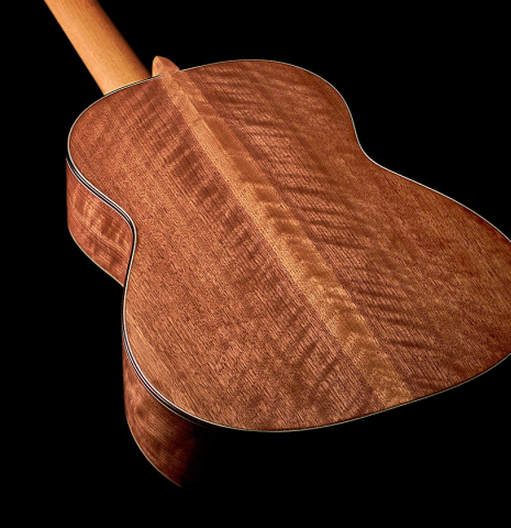 The back of a 2022 Tobias Berg classical guitar