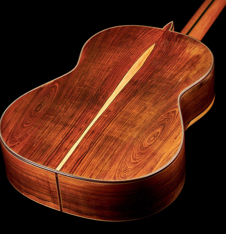The back and sides of a 2000 Paulino Bernabe &quot;Millenium&quot; classical guitar made of spruce and CSA rosewood