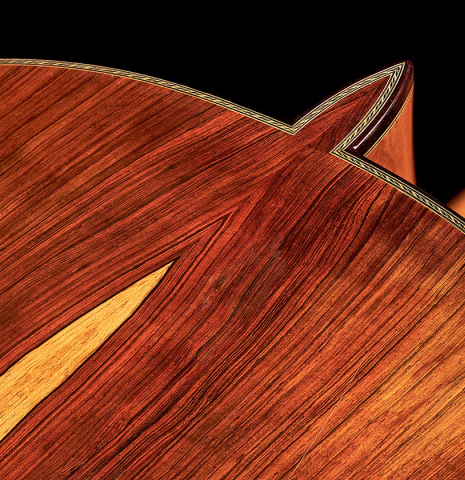 The back and heel of a 2000 Paulino Bernabe &quot;Millenium&quot; classical guitar made of spruce and CSA rosewood
