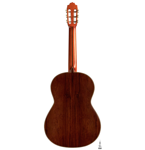 The back of a 2007 Paulino Bernabe "Leonardo" classical guitar made with spruce and African rosewood.