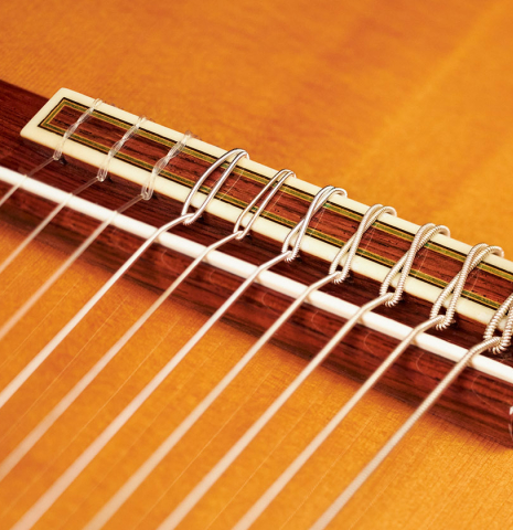 The bridge of a 1980 Paulino Bernabe "10-String" (ex Narciso Yepes) made with spruce top and CSA rosewood.