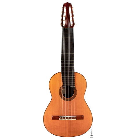 The front of a 1980 Paulino Bernabe "10-String" (ex Narciso Yepes) made with spruce top and CSA rosewood.