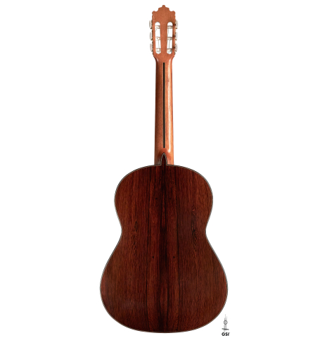 The back of a 1995 Paulino Bernabe (ex Marc Teicholz)  classical guitar made with cedar and CSA rosewood.