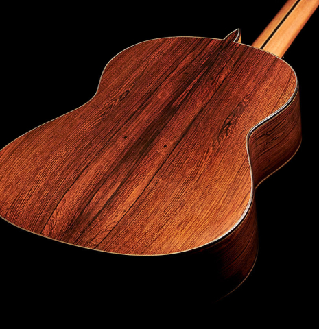 The back of a 1995 Paulino Bernabe (ex Marc Teicholz)  classical guitar made with cedar and CSA rosewood.