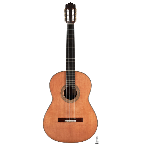The front of a 1995 Paulino Bernabe (ex Marc Teicholz)  classical guitar made with cedar and CSA rosewood.