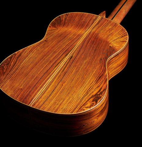 The back and sides of a 2000 Paulino Bernabe "50" classical guitar made of spruce and CSA rosewoods