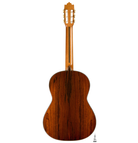 The back of a 2001 Paulino Bernabe "Imperial" classical guitar made of spruce and CSA rosewood