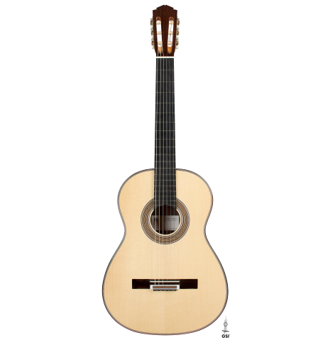 The front of a 2026 Tobias Berg "Bouchet" classical guitar made of spruce and Indian rosewood