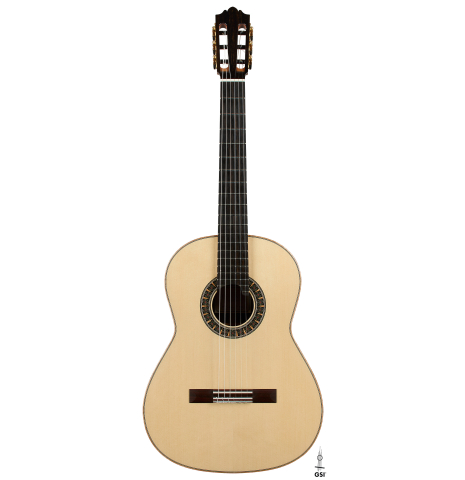 The front of a 2026 Martin Blackwell "640" double-top classical guitar made of spruce and Indian rosewood