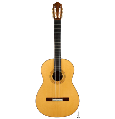 The front of a 1997 Tom Blackshear "1976 Rodriguez" classical guitar made of spruce and CSA rosewood