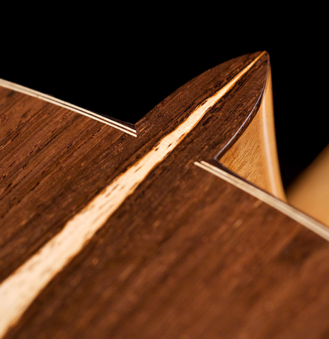 This is a close-up of the heel of a 2021 Edmund Blöchinger SP/CSAR classical guitar