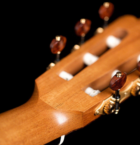 This is a close-up of the back of the headstock of a 2021 Edmund Blöchinger SP/CSAR classical guitar