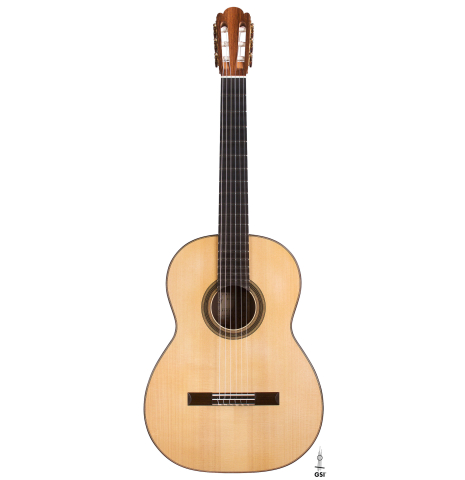 This is the front of a 2021 Edmund Blöchinger SP/CSAR classical guitar on a white background