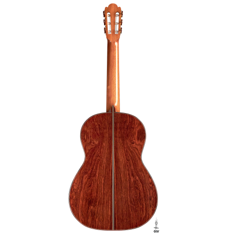 This is the back of a 2022 Edmund Blöchinger SP/CSAR classical guitar on a white background