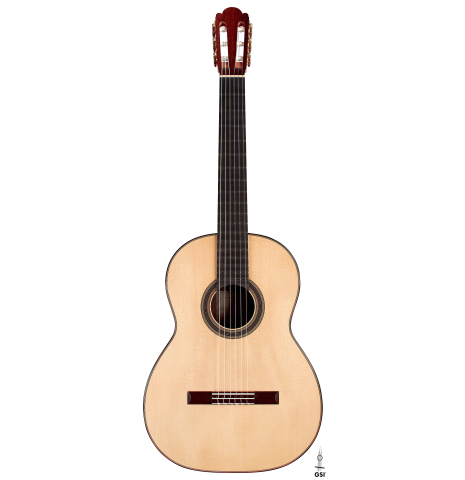 This is the front of a 2022 Edmund Blöchinger SP/CSAR classical guitar on a white background