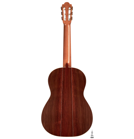 The back of a 2023 Edmund Blöchinger "Llobet" classical guitar made with cedar top and CSA rosewood back and sides.