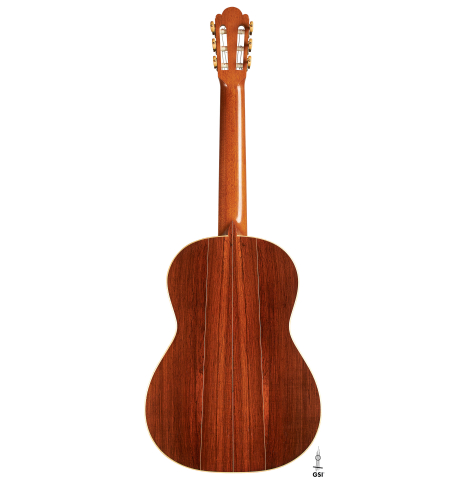 The back of a 2008 Edmund Blochinger "Llobet" classical guitar made of cedar and CSA rosewood