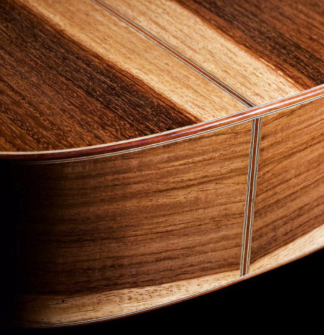 The back and sides of a 2019 Florian Blöchinger classical guitar made of cedar and CSA rosewood