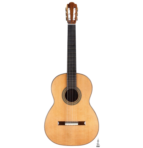 The front of a 2019 Florian Blöchinger classical guitar made of cedar and CSA rosewood