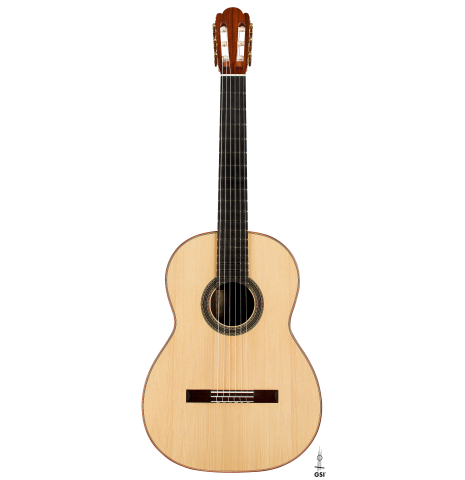 The front of a 2024 Edmund Blöchinger "Dome" classical guitar made of spruce and CSA rosewood