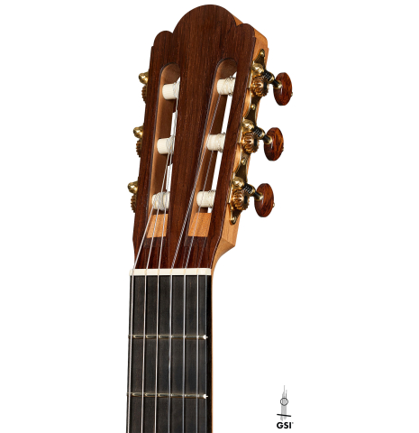 The headstock of a 2026 Edmund Blöchinger "Dome" classical guitar made of spruce and CSA rosewood