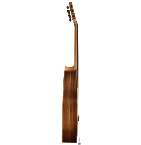 The side of a 2026 Edmund Blöchinger "Dome" classical guitar made of spruce and CSA rosewood