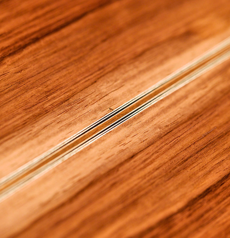 This is a close-up of a CSA rosewood back of a 2000 Edmund Blochinger classical guitar