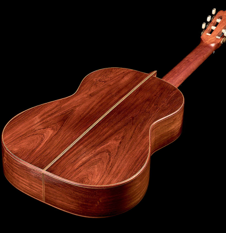 The back and sides of a 2004 Edmund Blöchinger classical guitar made with spruce and CSA rosewood