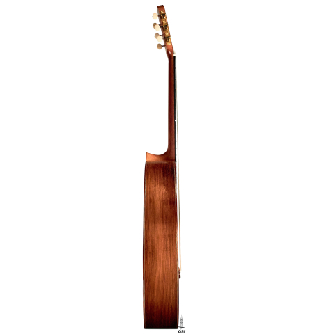 The side of a 2004 Edmund Blöchinger classical guitar made with spruce and CSA rosewood