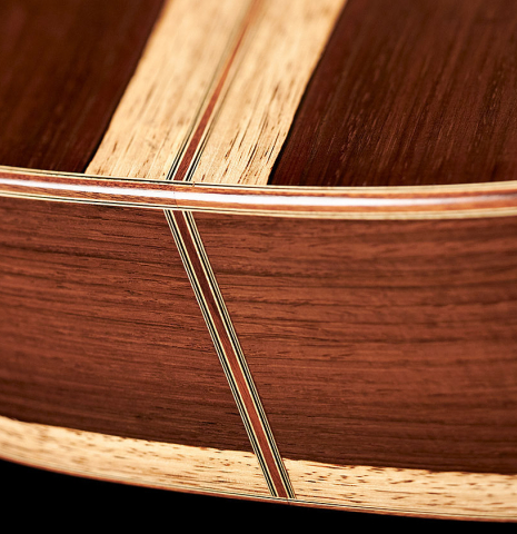 The back and sides of a 2018 Florian Blöchinger classical guitar made of spruce and CSA rosewood