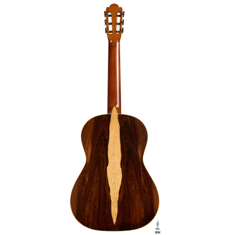 The back of a 2003 Edmund Blöchinger classical guitar made of cedar and CSA rosewood