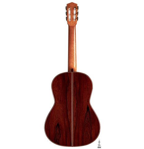 The back of a 2022 Elias Bonet classical guitar on a white background