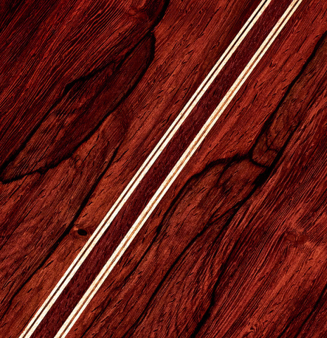 The African rosewood back wood of a 2022 Elias Bonet classical guitar