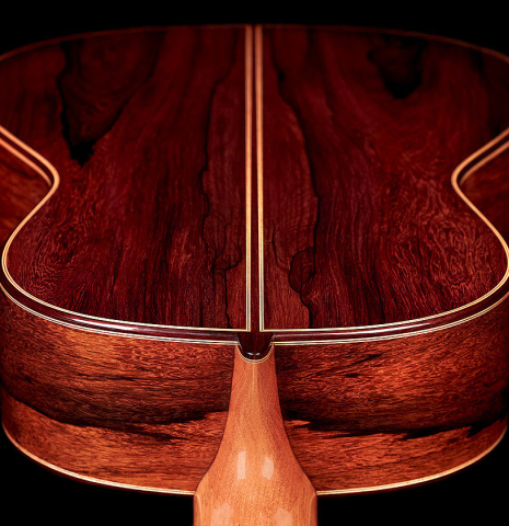 The neck, heel and back of a 2022 Elias Bonet classical guitar